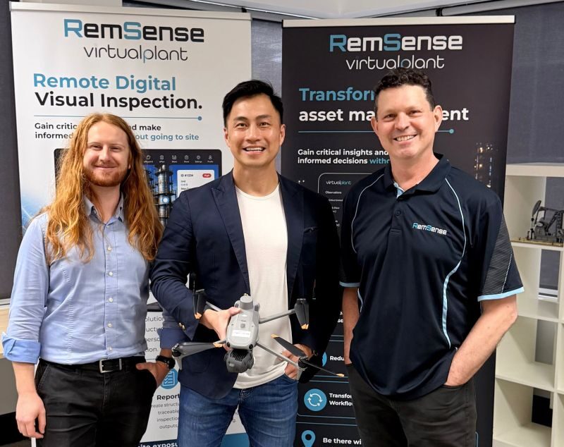 Bernard Chia, RemSense Fractional CMO, with CEO Warren Cook and Strategic Account Manager Aidan Scanlon in Perth